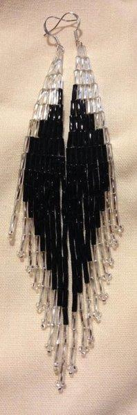 Black and Silver Long Fringe Shoulder Length Earrings